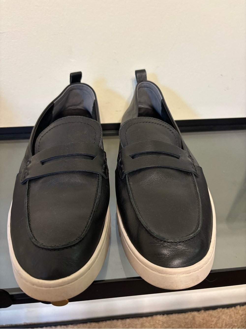 Vionic Black Leather Slip-On Loafers with White Platform